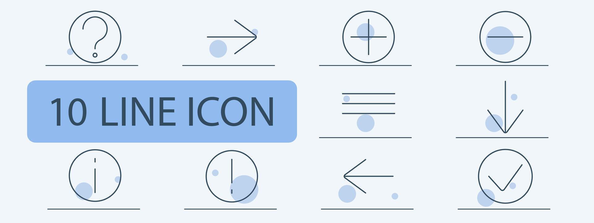 General symbols line icons set. Question mark, arrow, crosshair, minus, checkmark, information, forward. Basic symbols, general use, navigation concept vector
