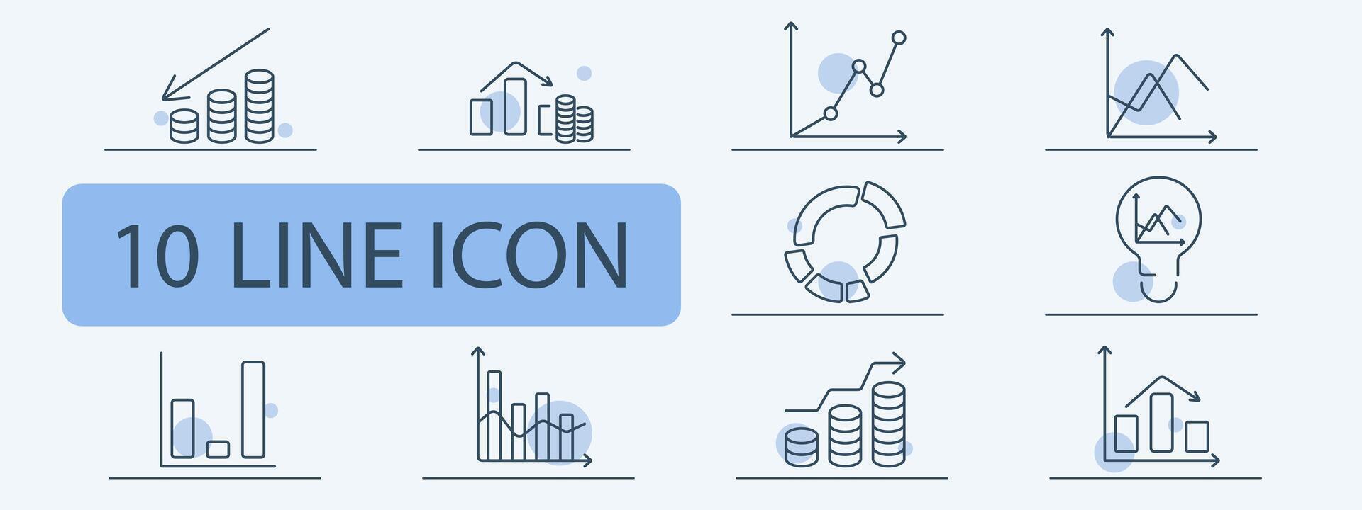 Business and finance line icons set. Bar graph, pie chart, coin stack, line chart, currency exchange, market analysis, financial growth, economic trends. Investment, economy, profit concept vector