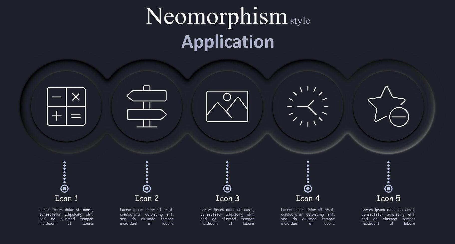 Application set icon. Calculator, signpost, photo, clock, star, app, mobile, technology, interface, software, digital, design, , illustration, neomorphism, icons. vector