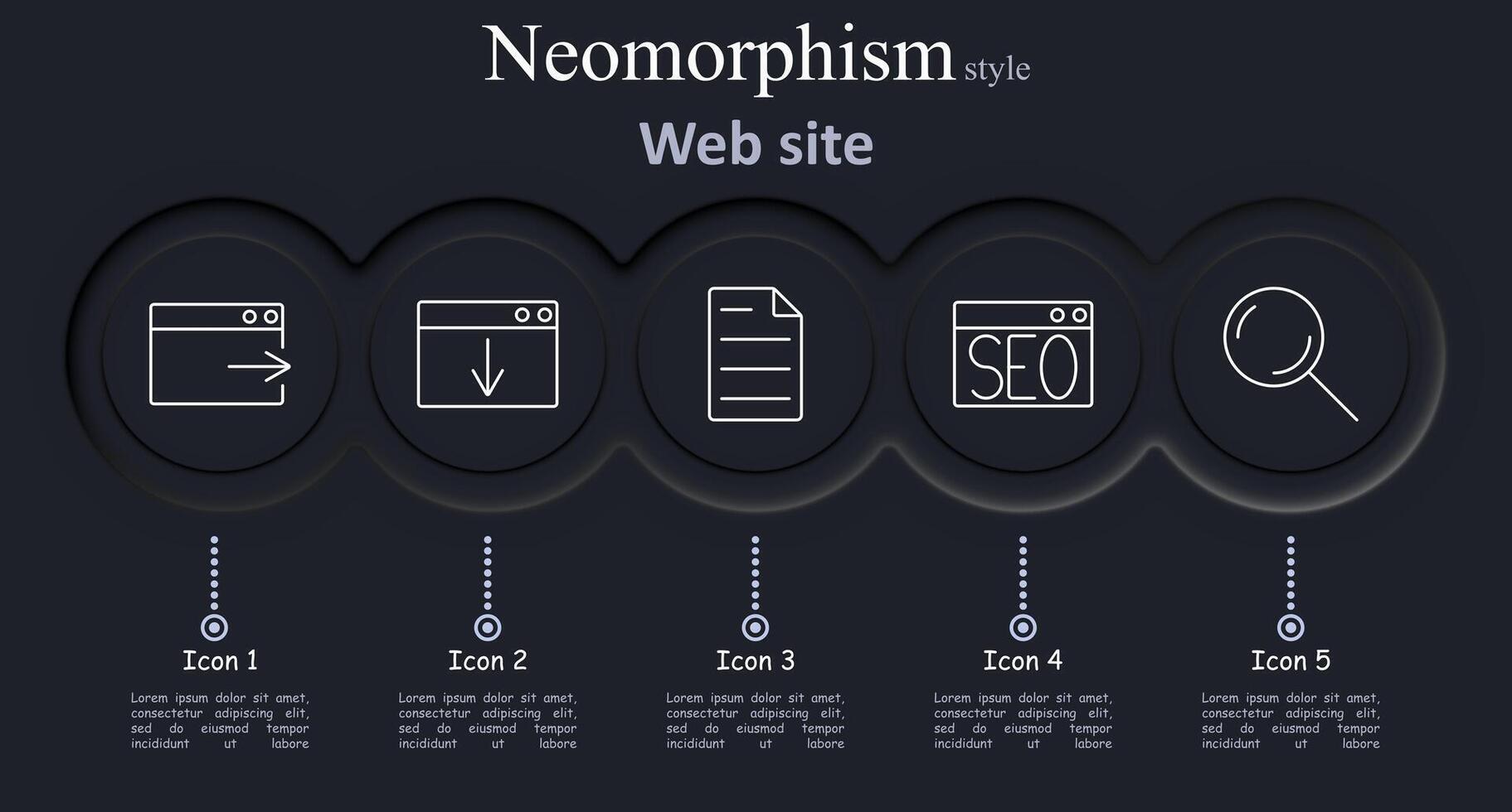 Web site set icon. Redirect, download, document, SEO, search, internet, web, optimization, file, technology, , illustration, neomorphism, icons. vector