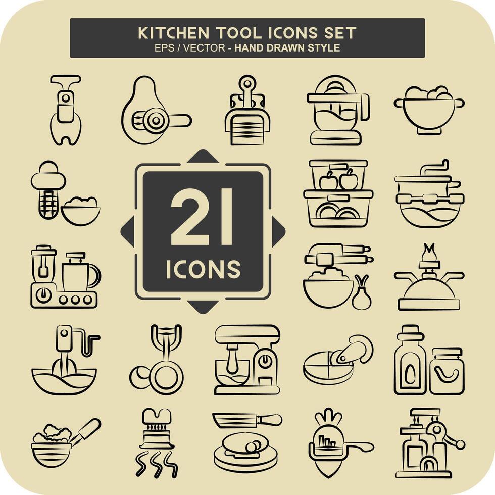 Icon Set Kitchen Tool. related to Food symbol. hand drawn style. simple design illustration vector