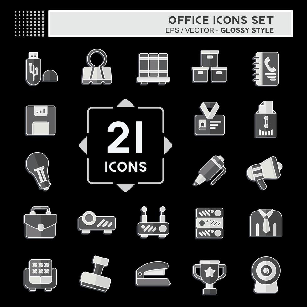 Icon Set Office. related to Education symbol. glossy style. simple design illustration vector
