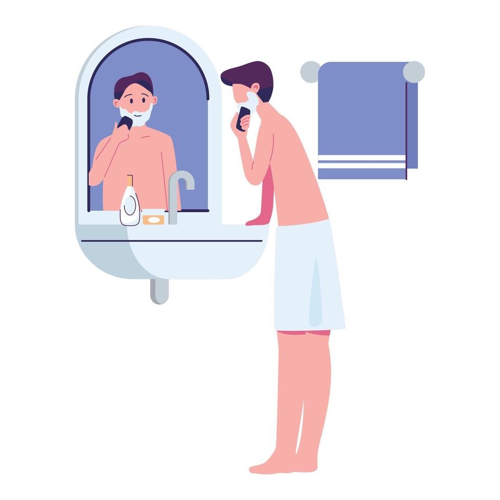 man is shaving his face flat style illustration design vector