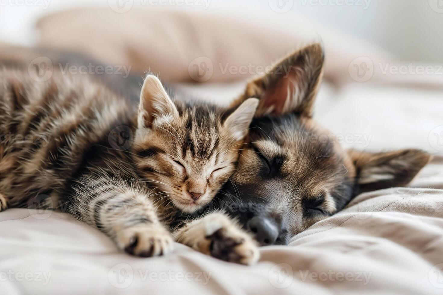 A dog and a cat are laying on a wooden floor photo
