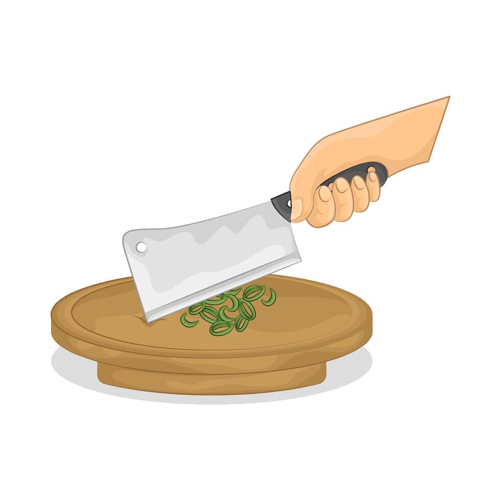Illustration of slice green onions on a cutting board vector