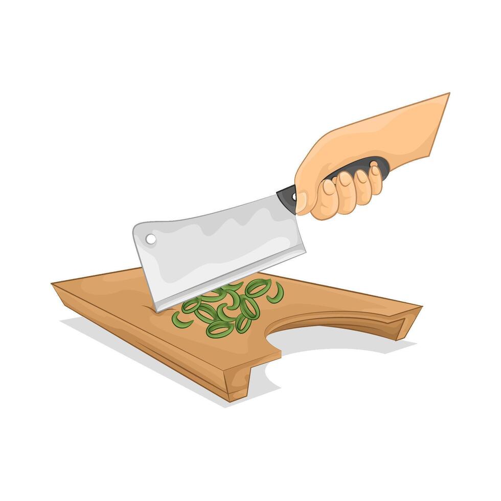 Illustration of slice green onions on a cutting board vector