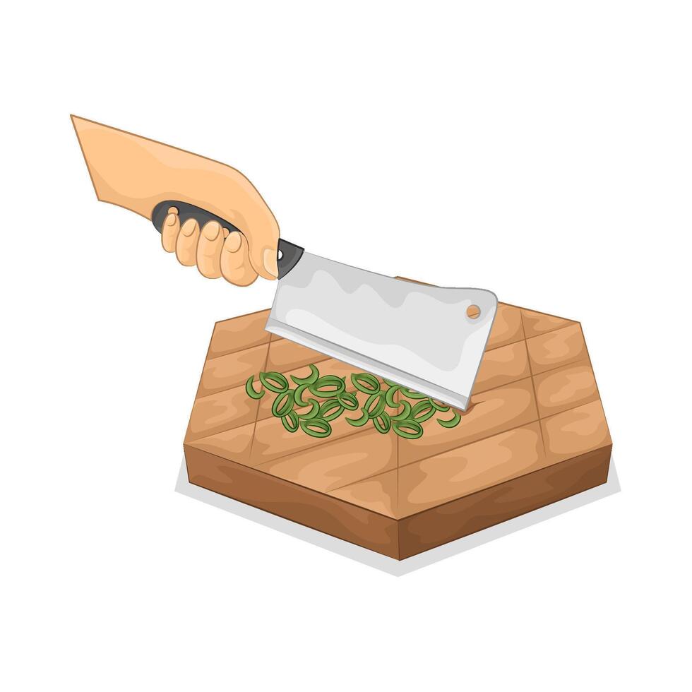 Illustration of slice green onions on a cutting board vector