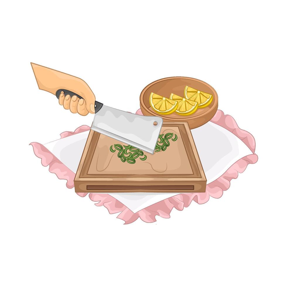 Illustration of slice green onions on a cutting board vector