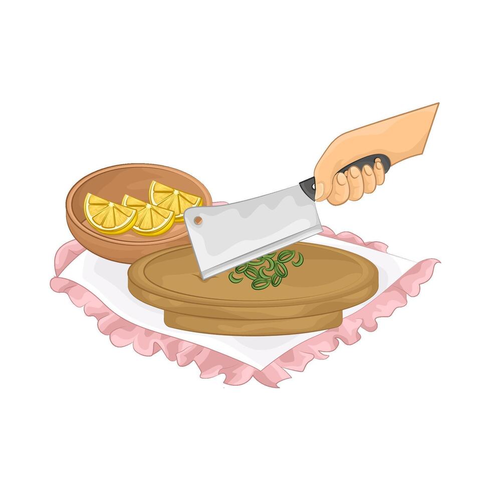 Illustration of slice green onions on a cutting board vector