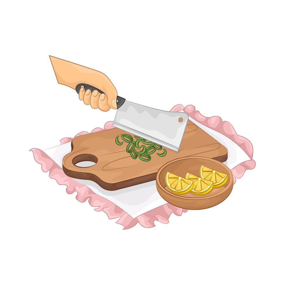 Illustration of slice green onions on a cutting board vector