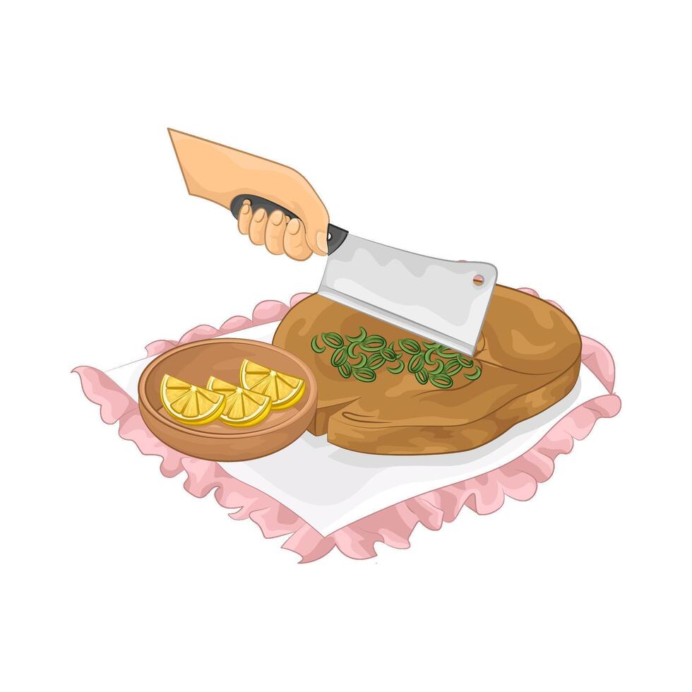 Illustration of slice green onions on a cutting board vector