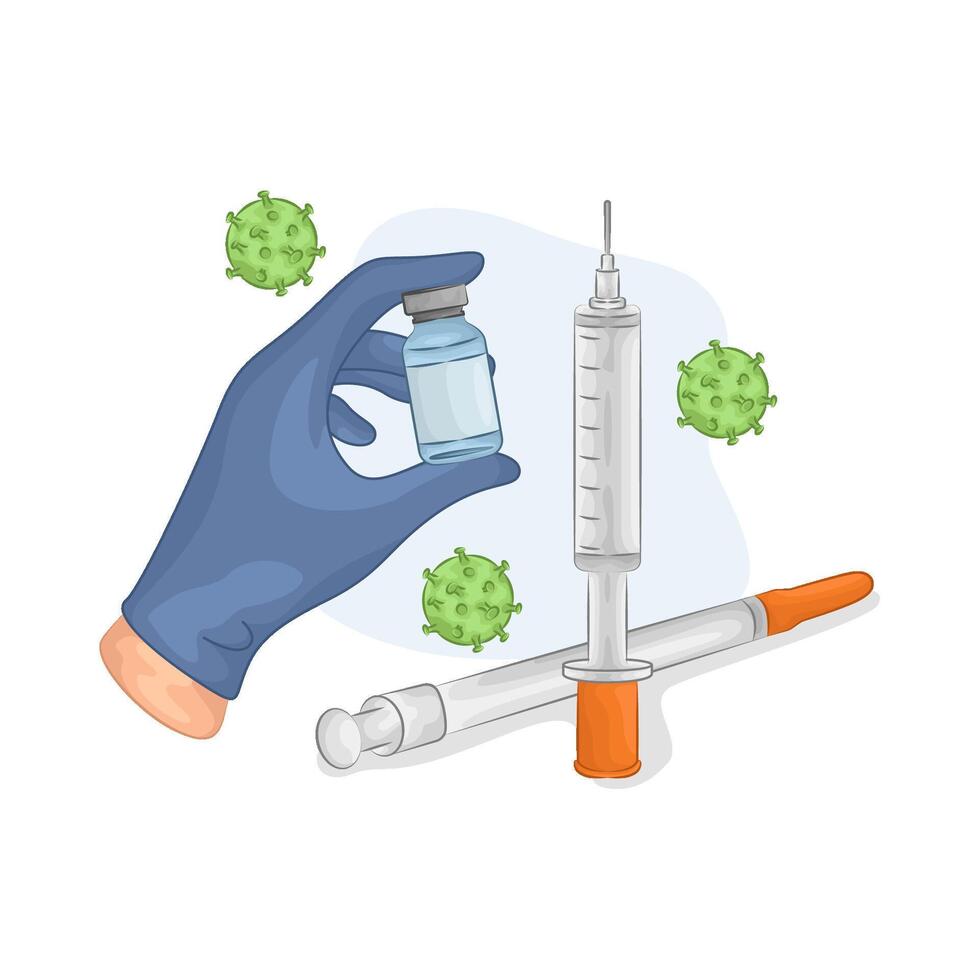 Illustration of vaccine bottle with syringe vector