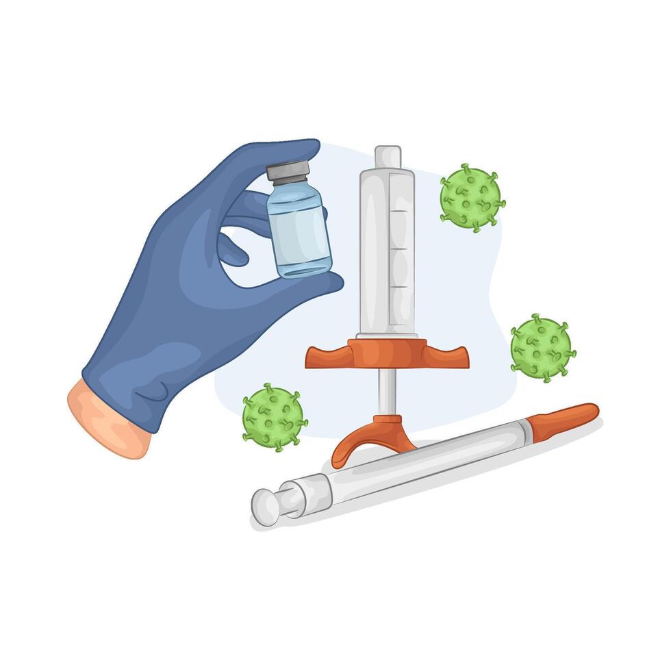 Illustration of vaccine bottle with syringe vector