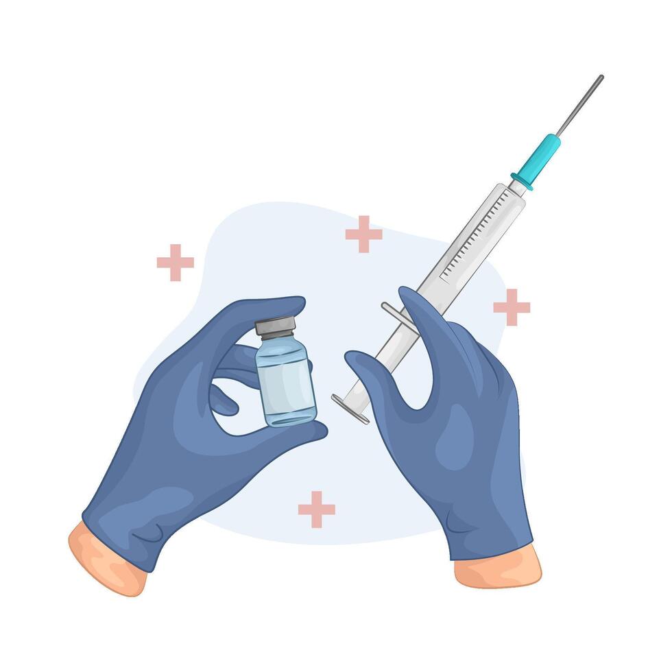 Illustration of vaccine bottle with syringe vector
