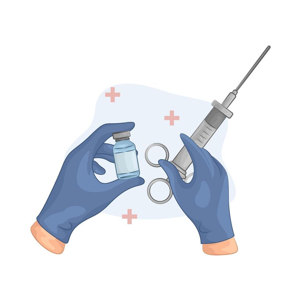 Illustration of vaccine bottle with syringe vector