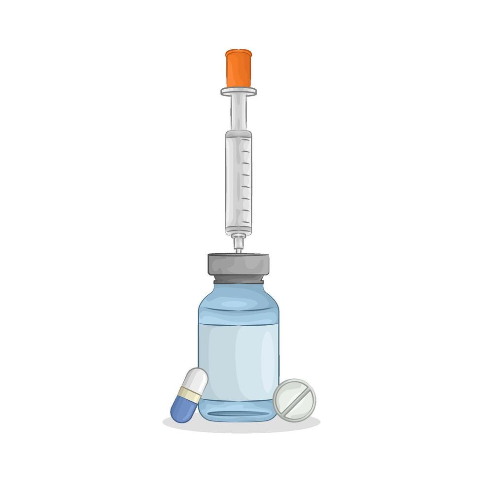 Illustration of vaccine bottle with syringe vector
