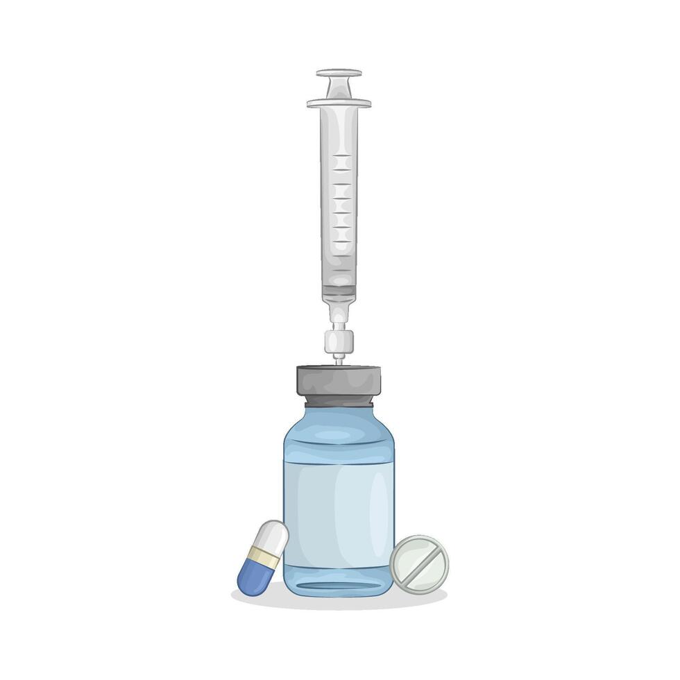 Illustration of vaccine bottle with syringe vector