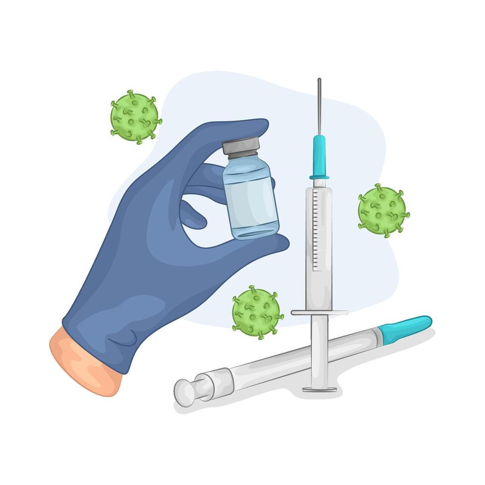 Illustration of vaccine bottle with syringe vector