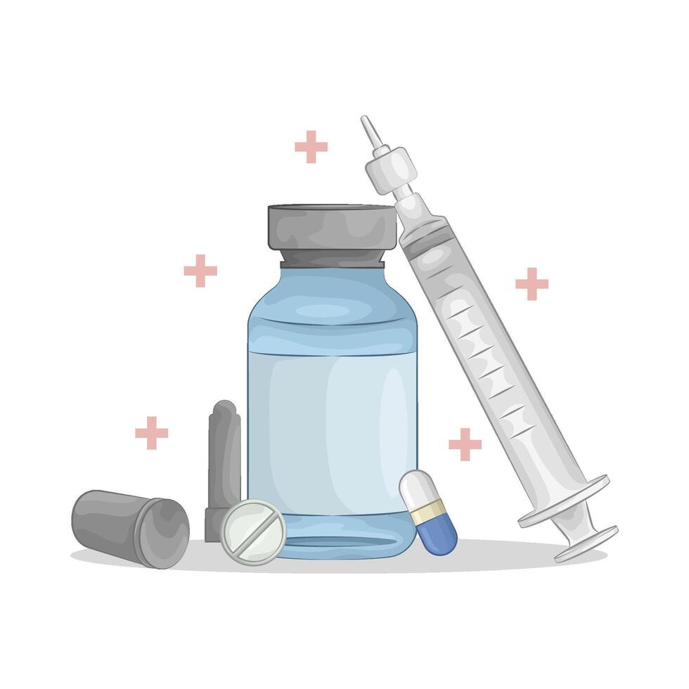 Illustration of vaccine bottle with syringe vector