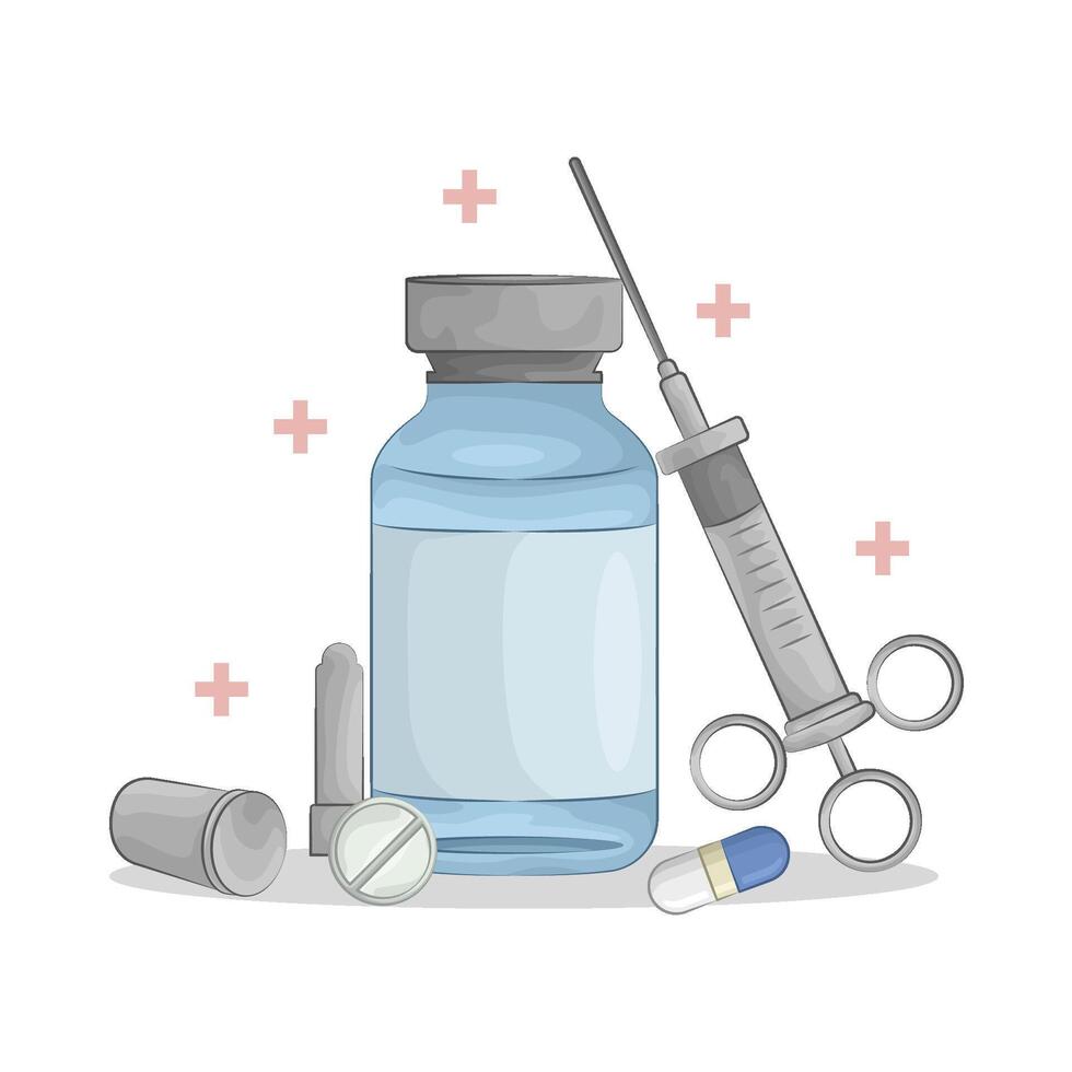 Illustration of vaccine bottle with syringe vector