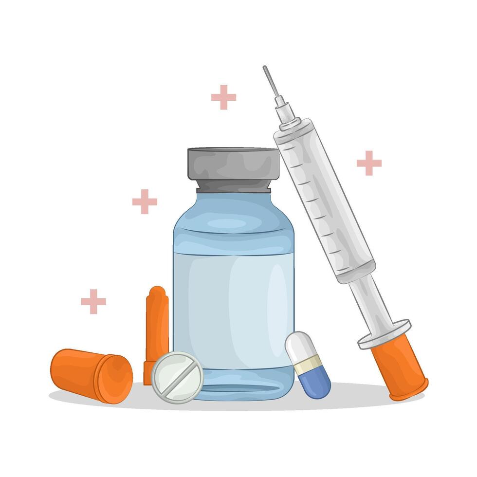 Illustration of vaccine bottle with syringe vector