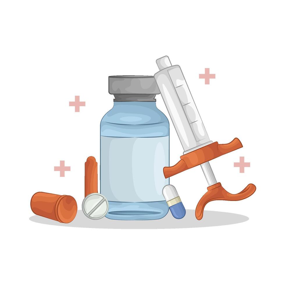 Illustration of vaccine bottle with syringe vector