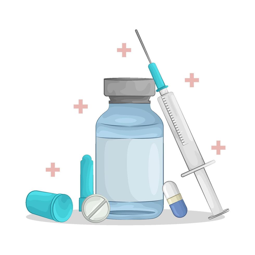Illustration of vaccine bottle with syringe vector