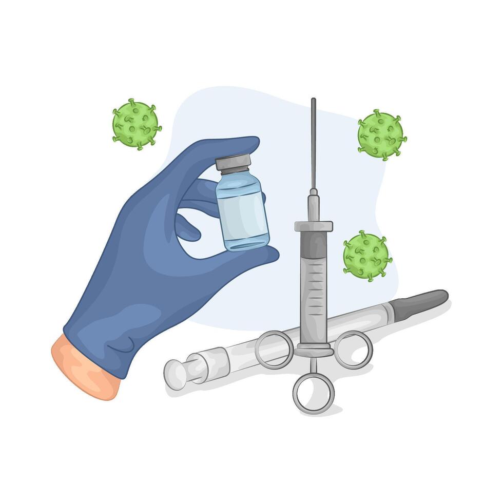Illustration of vaccine bottle with syringe vector