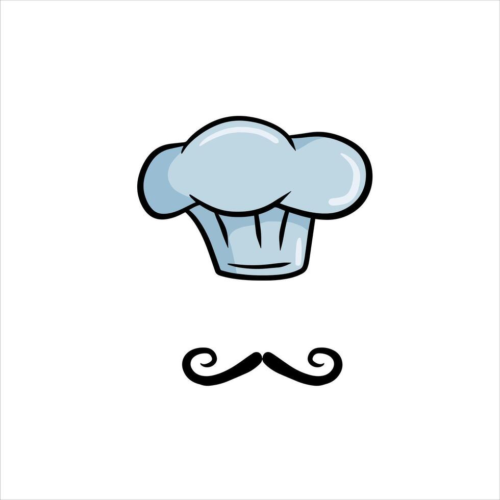 Chef cap. Cook sign. White uniform and hat. Cafe or french restaurant illustration. Bakery costume, cooking wear with moustache isolated on white vector