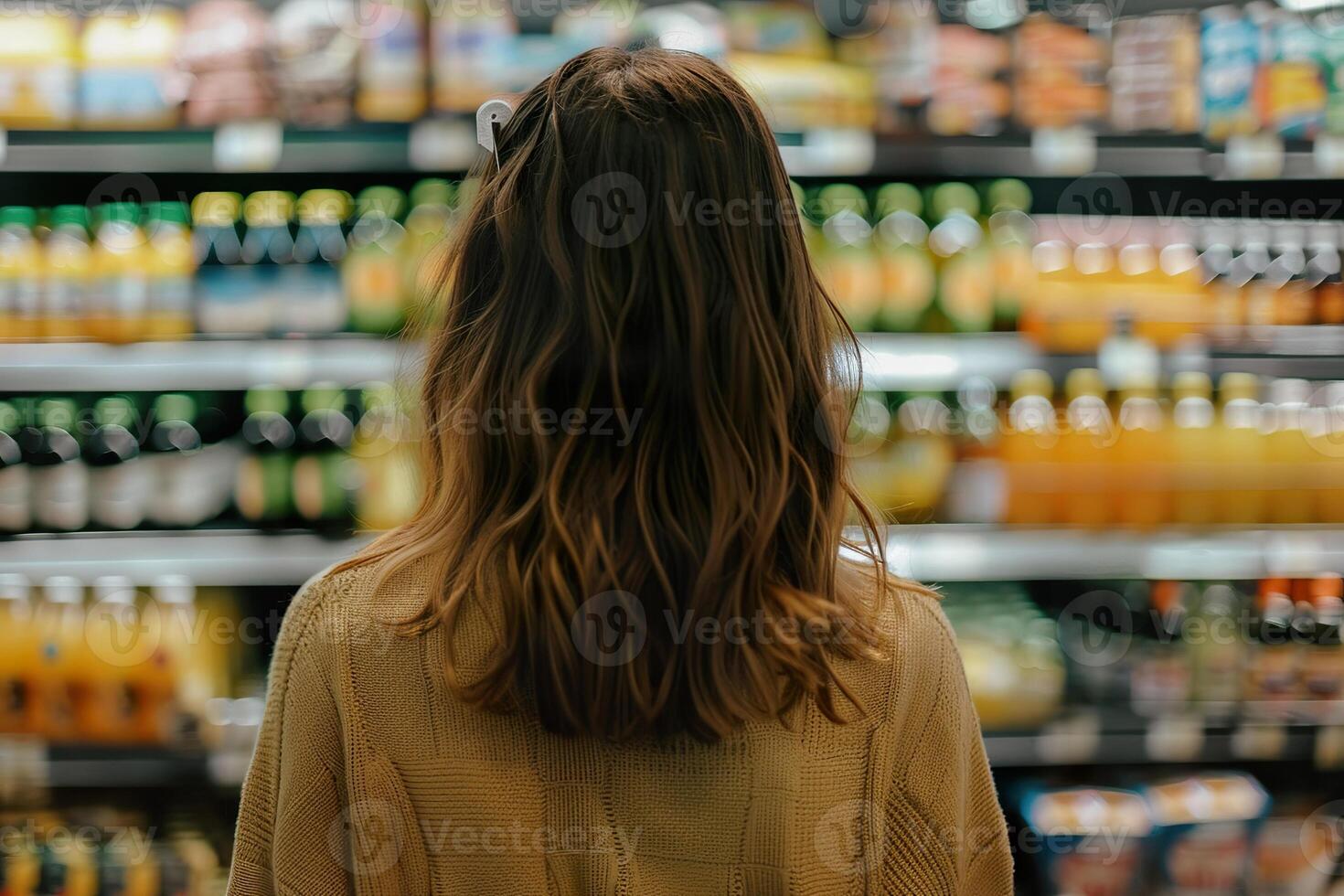 A woman with long brown hair is shopping in a store photo