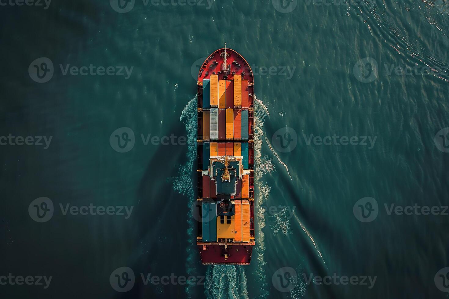 A large ship with many containers on it is sailing in the ocean photo