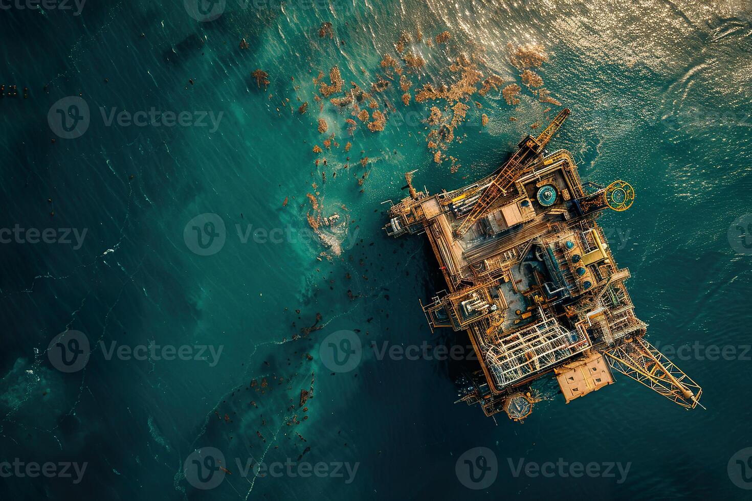 A large oil rig is floating in the ocean photo