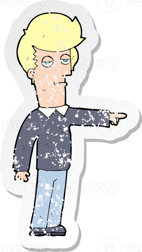 retro distressed sticker of a cartoon pointing man drawing png