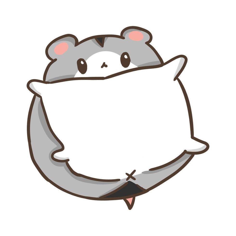 cute kawaii hamster with pillow illustration vector