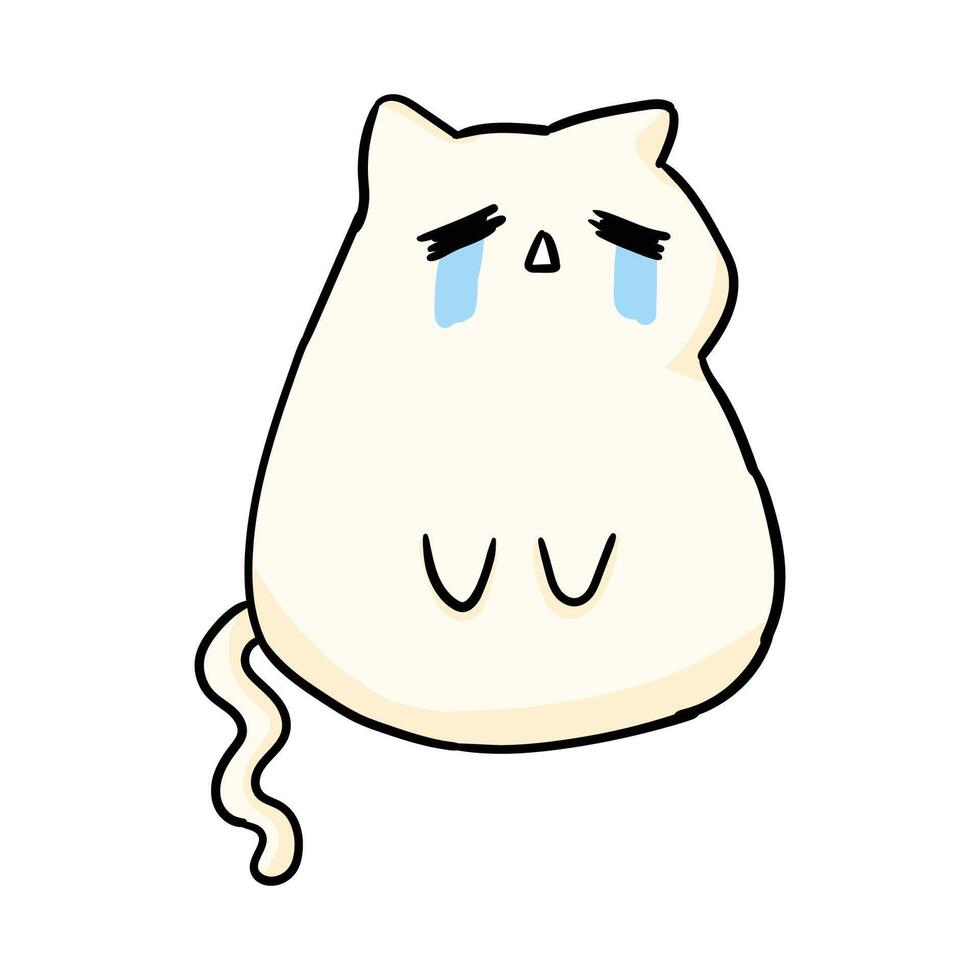 cute kawaii cat crying illustration vector