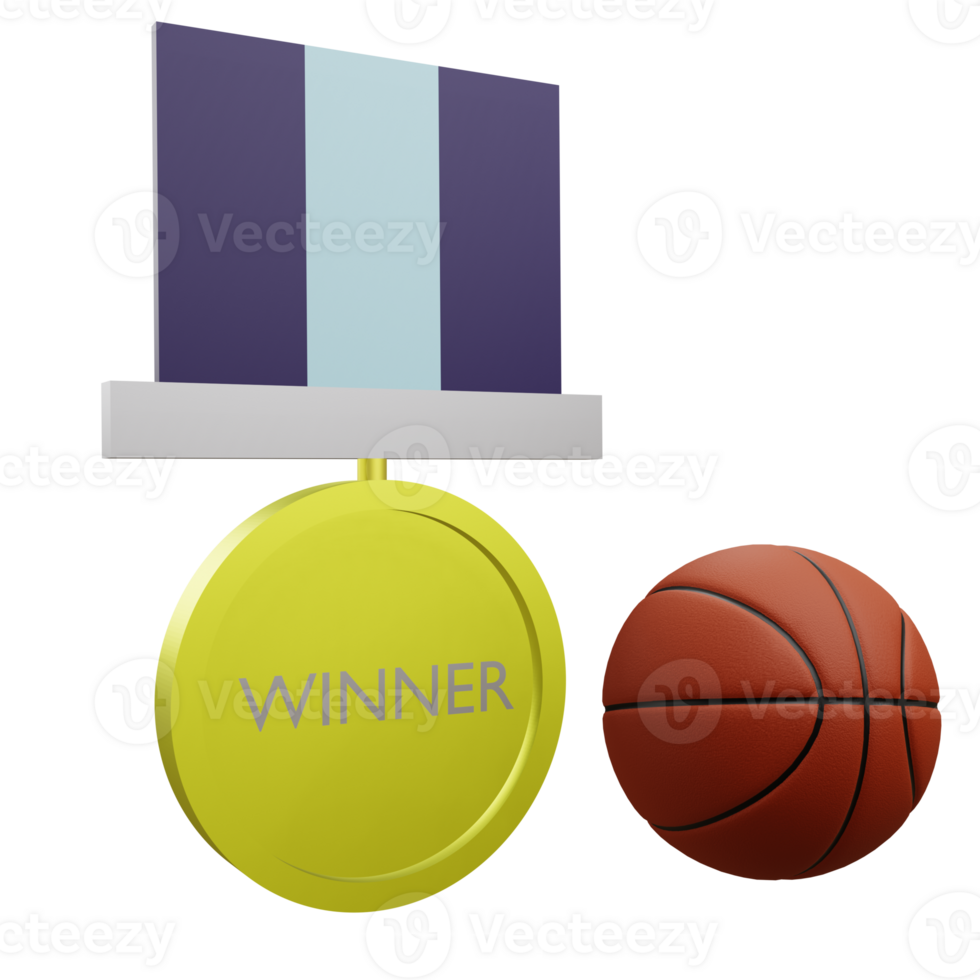 3 D illustration of basketball winner medal icon png