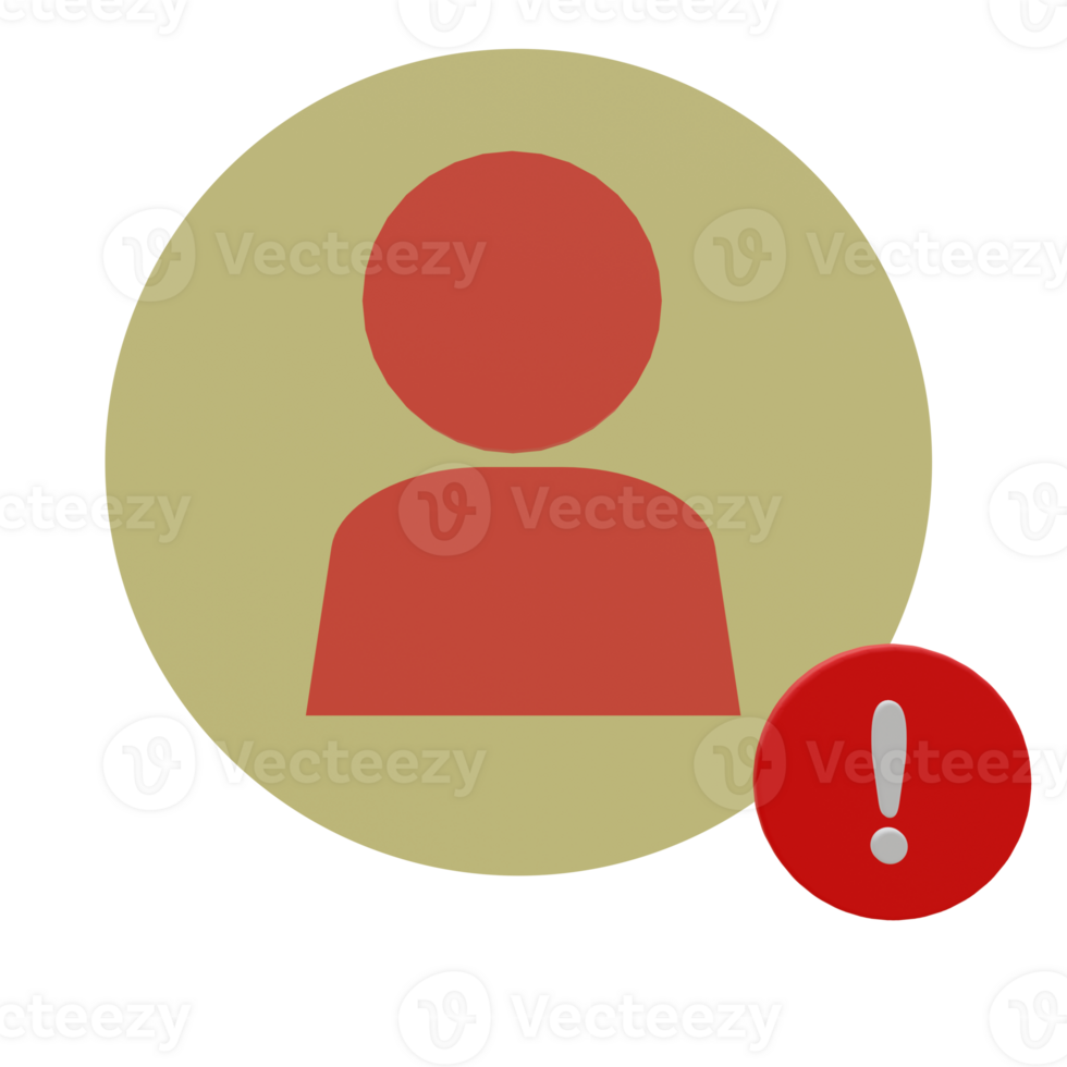 3 D illustration of warning account icon png