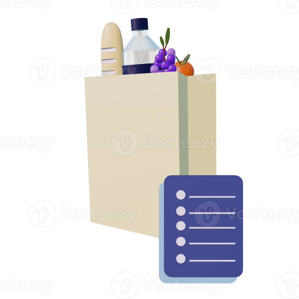 3 D illustration of shopping list icon png