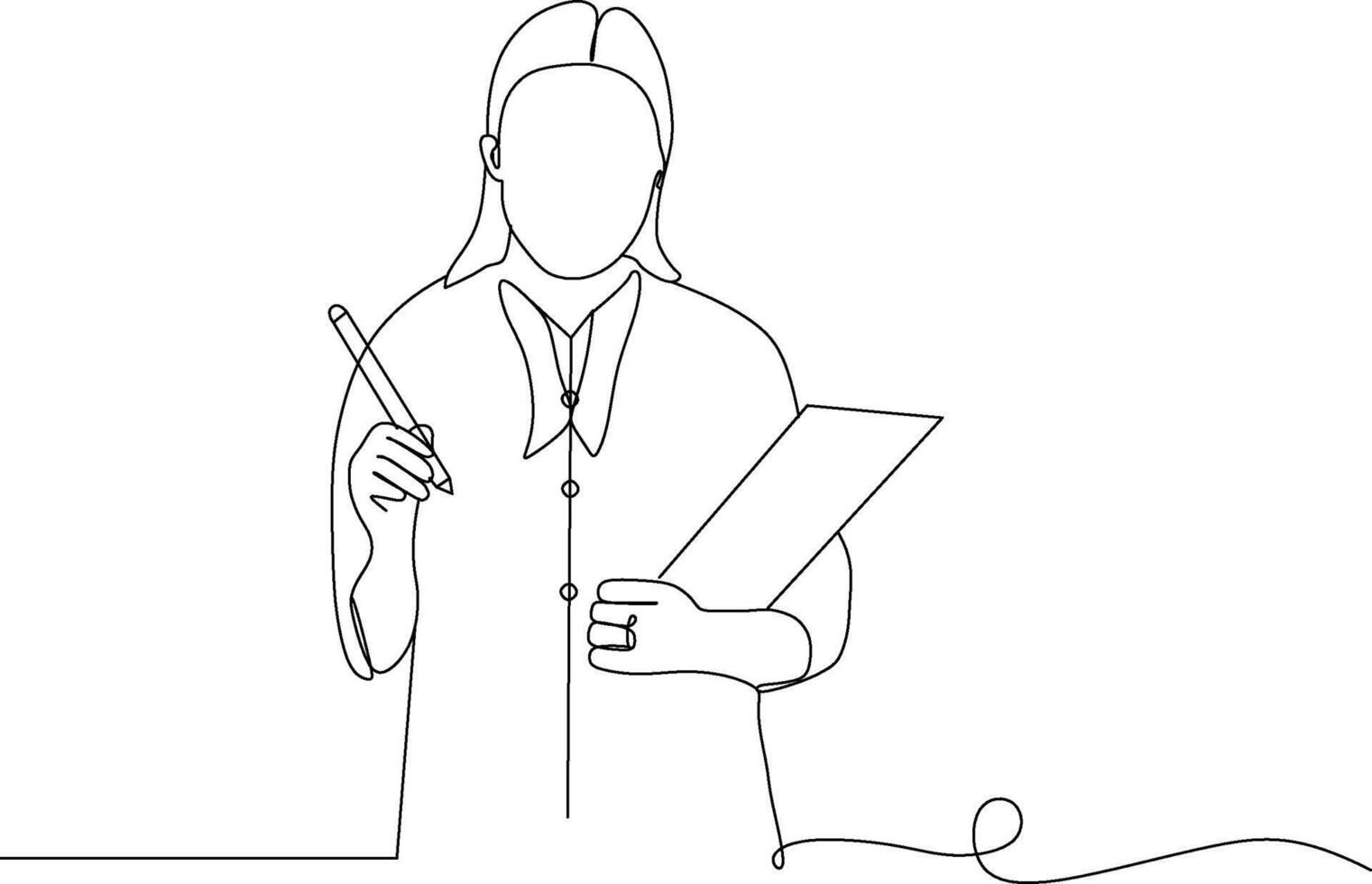 line art illustration of a female office worker holding a document folder. Line art illustration of a business woman at work. vector
