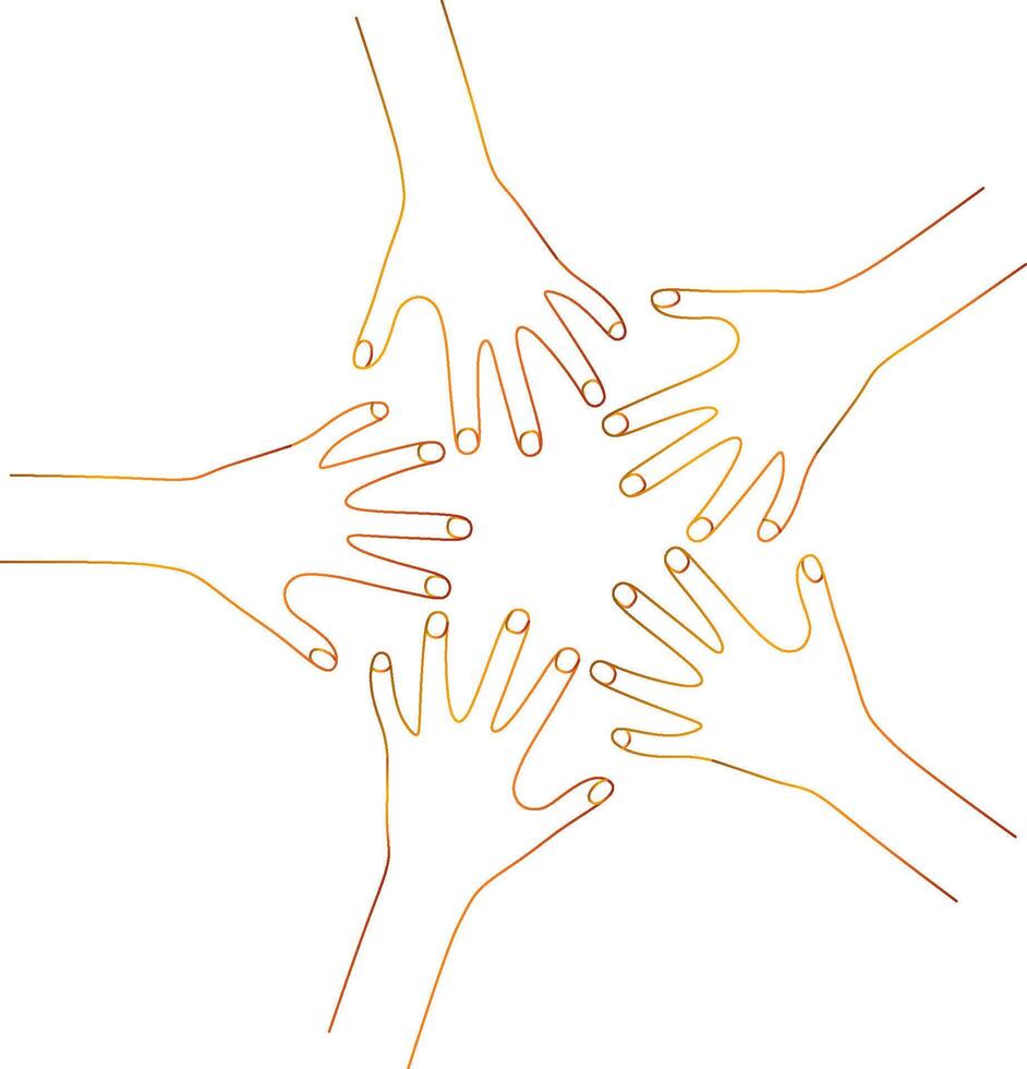 continuous line drawing group of hands people. Unity teamwork concept single drawn vector