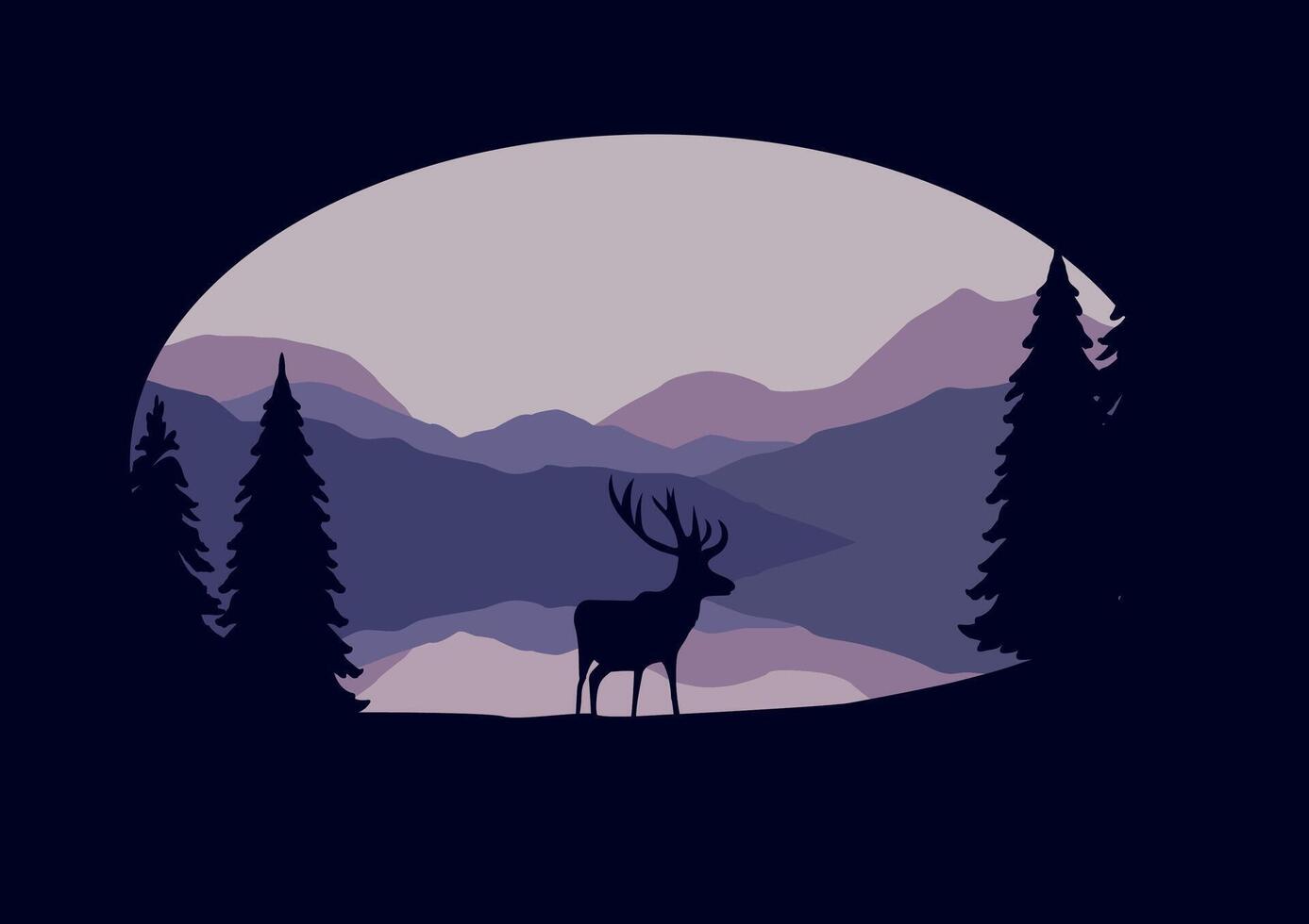 Deer near the lake and mountains illustration design. vector