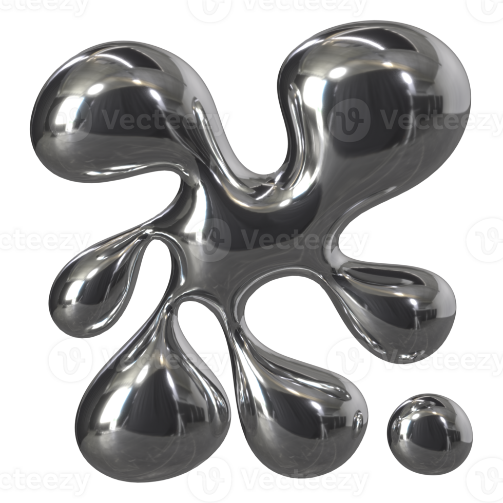 3d liquid chrome Retro futuristic y2k elements png