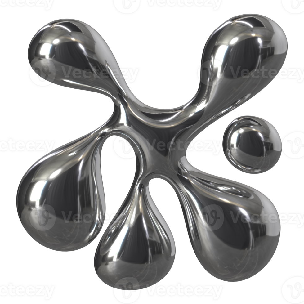 3d liquid chrome Retro futuristic y2k elements png