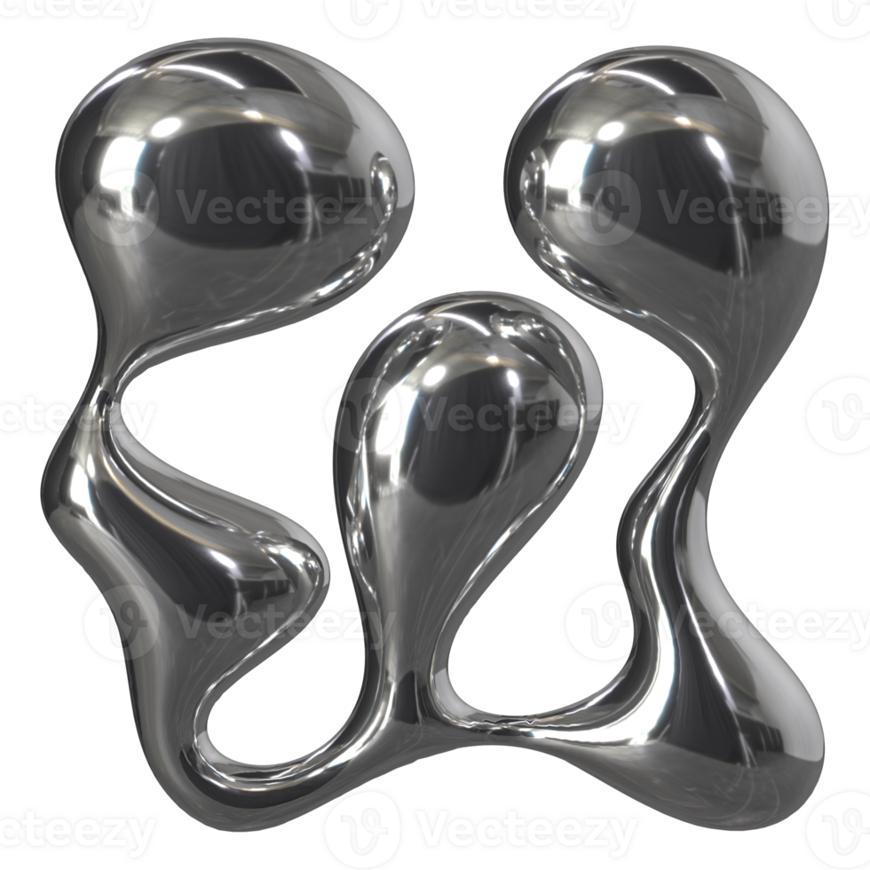 3d liquid chrome Retro futuristic y2k elements png