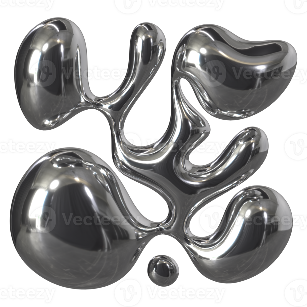3d liquid chrome Retro futuristic y2k elements png