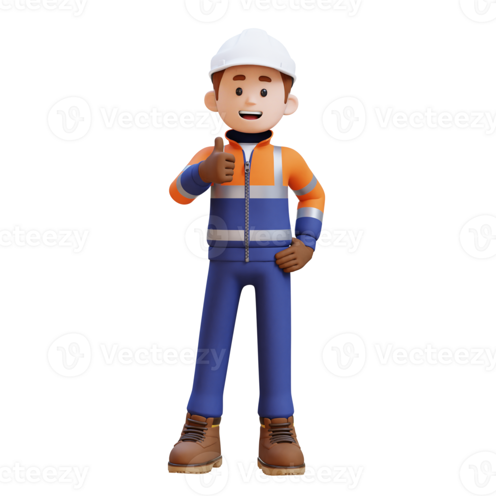 3D Construction Worker Character Giving Thumbs Up Pose png