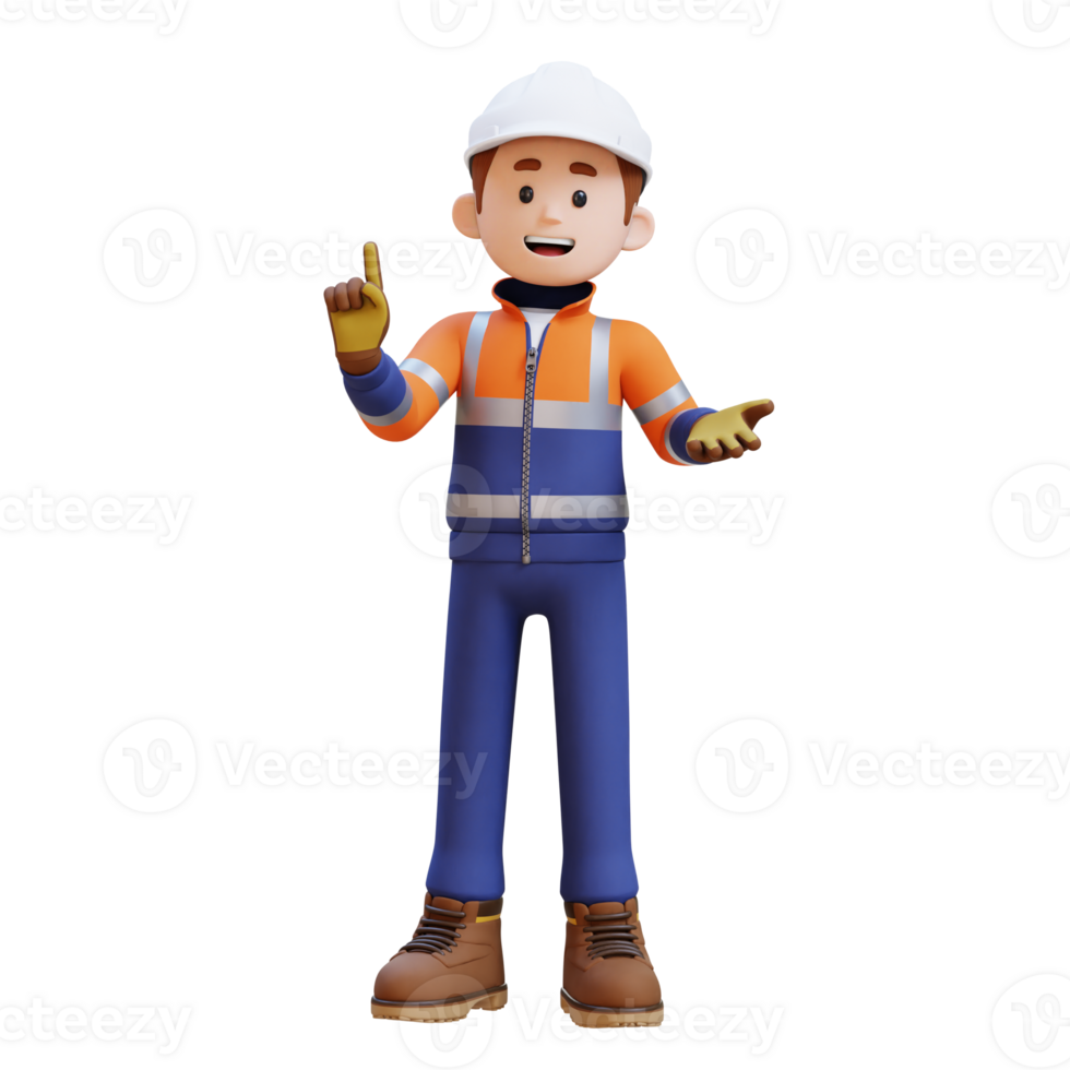 3D Construction Worker Character Explaining Pose png