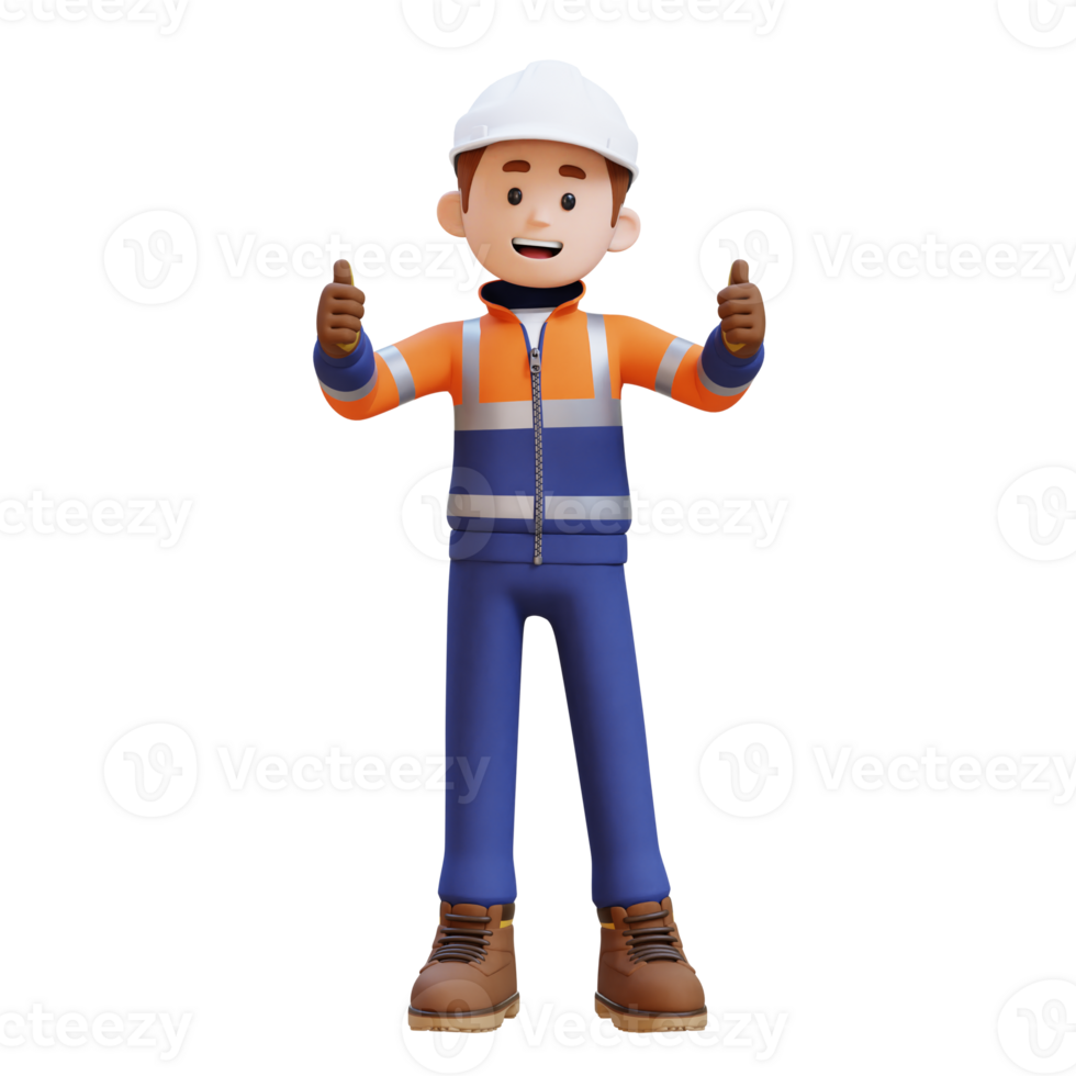3D Construction Worker Character Giving Thumbs Up Pose png