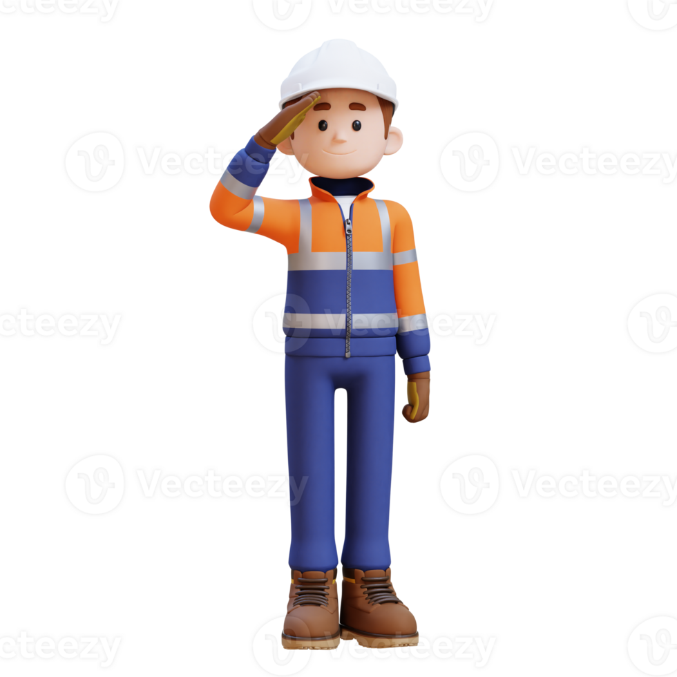3D Construction Worker Character Salute Pose png