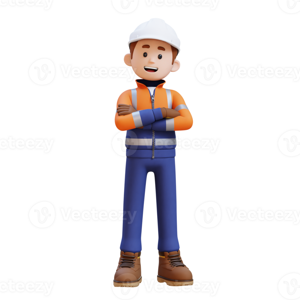 3D Construction Worker Character Crossed Arms Pose png
